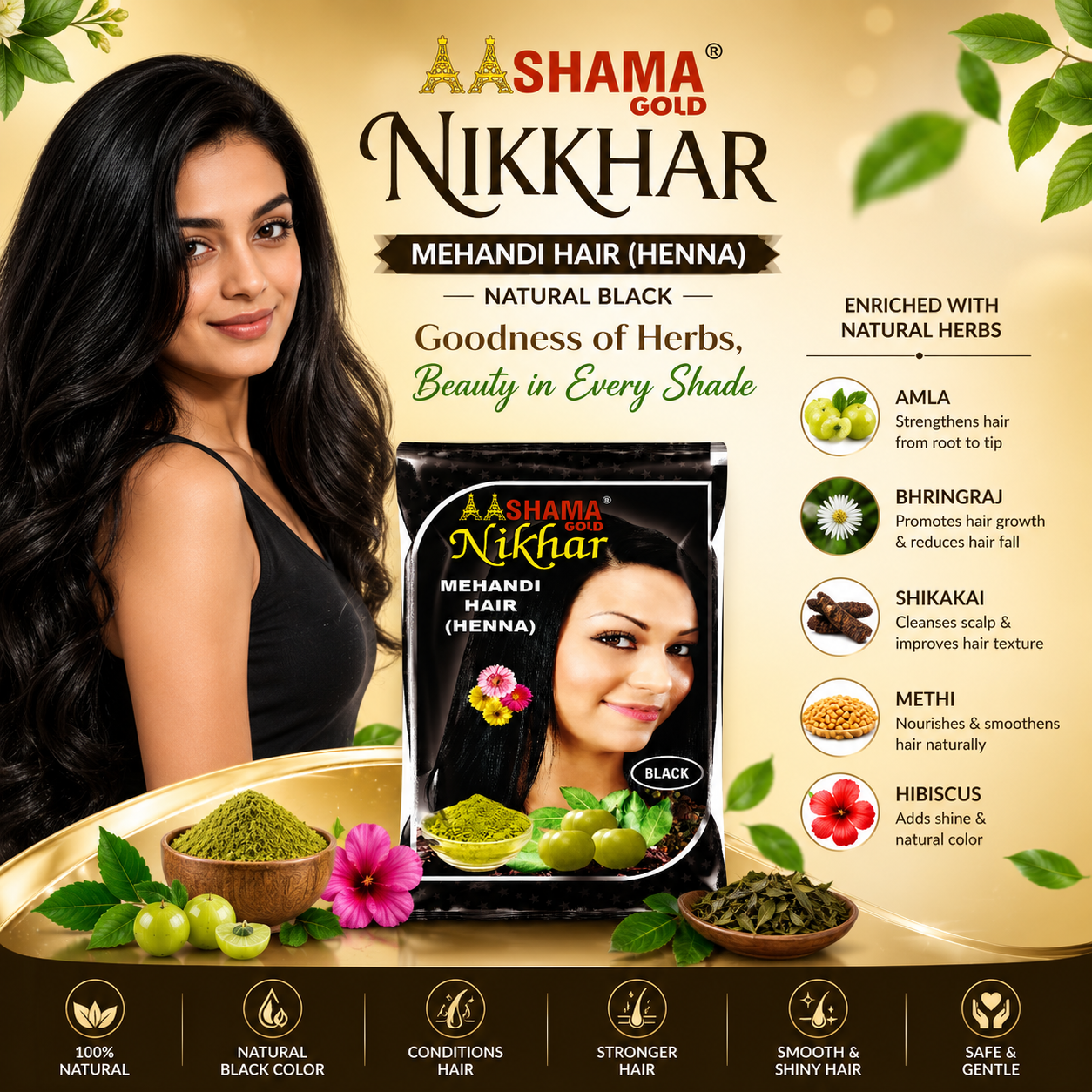 AASHAMA GOLD HAIR COLOUR HENNA (Best Selling)