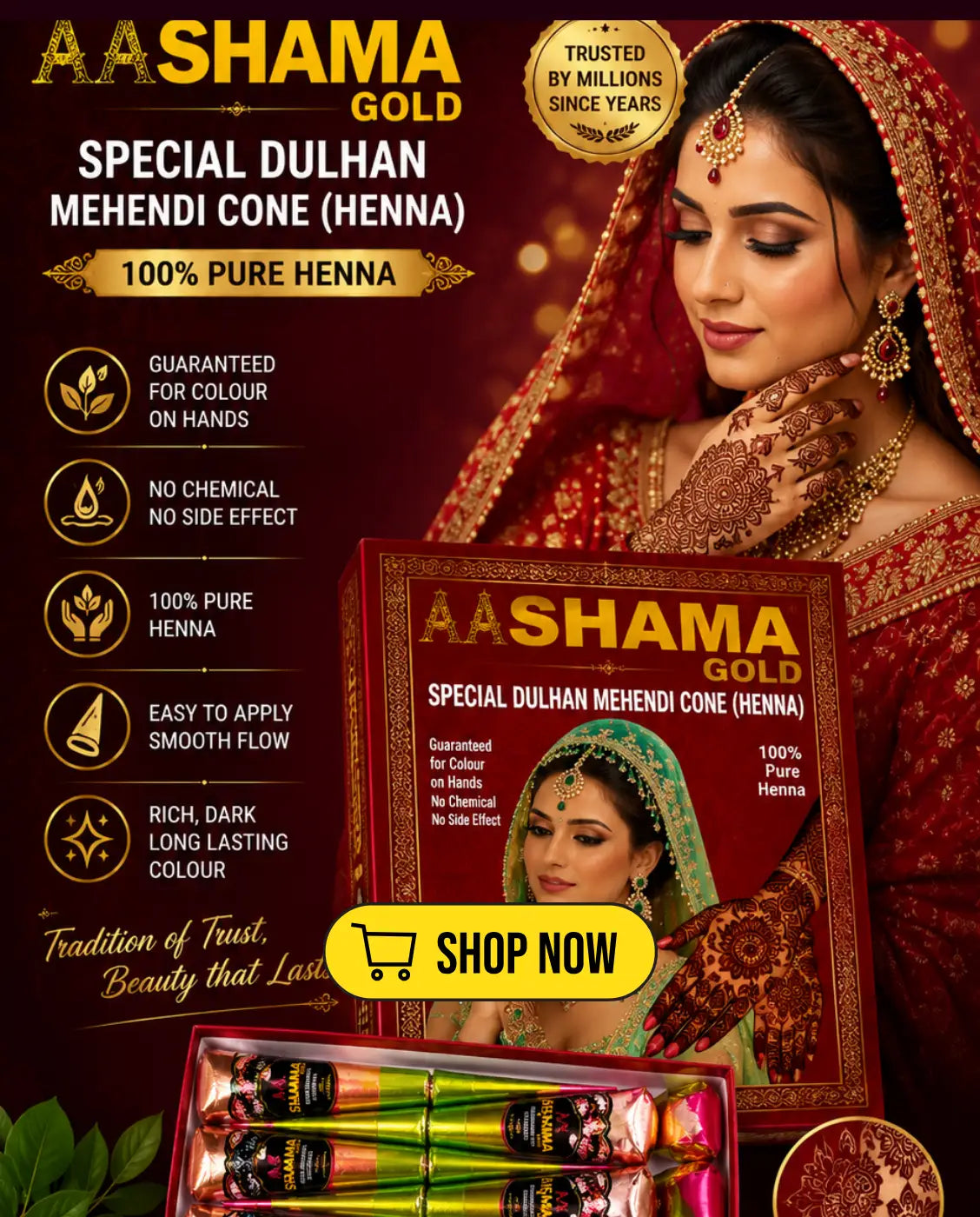 AASHAMA GOLD PURE MEHANDI CONE